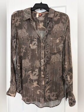 Pilcro Taupe and Black Abstract-Pattern Button-Down Shirt